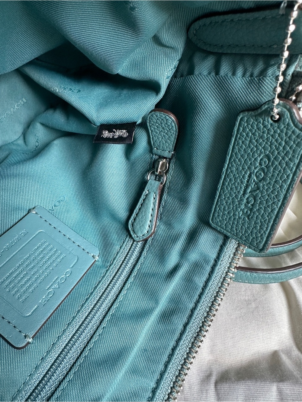 Coach Teal Pebbled Leather Shoulder Bag with Silver Hardware - Picture 4 of 16